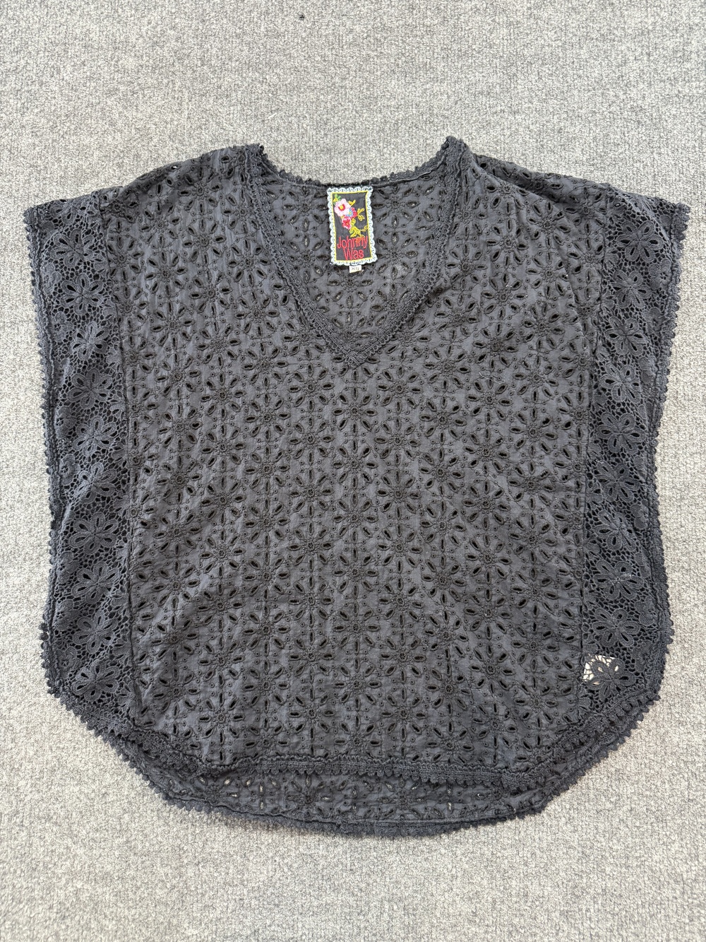 Johnny Was Blouse Womens XS Gray Crochet Floral Lace Dolman Tunic Top Boho